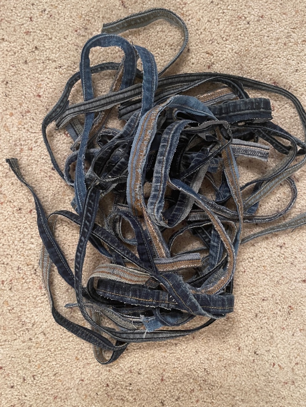 Reclaimed Denim Jean Seams & Hems Mixed Blue Wash Craft Upcycle Scrap Lot
